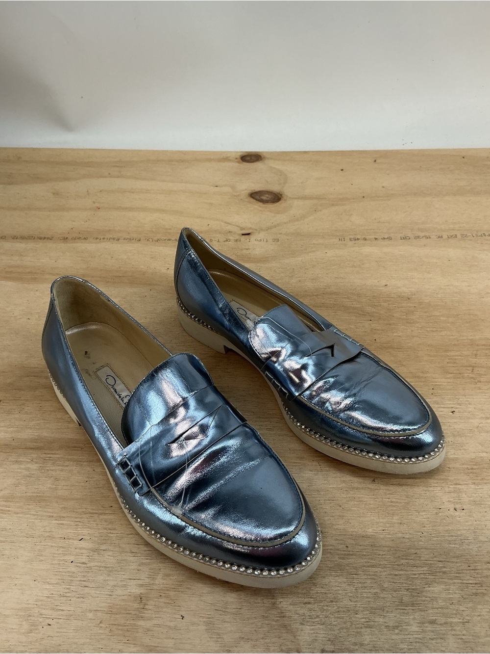 Oscar De La Renta Metallic Blue Loafer Flats Size 38 1/2